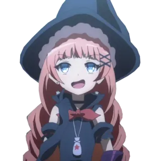 😶 anime, penyihir, gadis, imut, kartun, rambut merah muda, topi telegram sticker