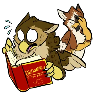 🤓 DICTIONARY FOR BIRDS birds, dictionary, owl, cartoon, funny, reading telegram sticker