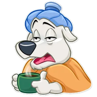 🤒 chó, ốm, kiệt sức, hoạt hình, cà phê, trà, ốm, mệt mỏi telegram sticker