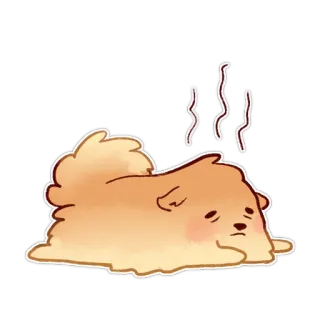 😔 สุนัข, เหนื่อย, การ์ตูน, หมดแรง, นอนลง, ปอมเมอเรเนียน telegram sticker