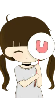 😍 U cartoon, cute, letter U, girl, illustration, sticker telegram sticker