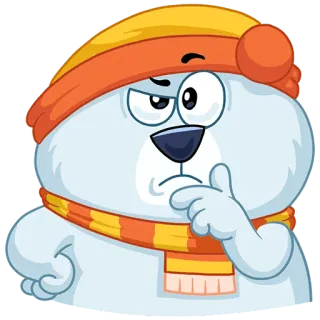 🤨 ours polaire, dessin animé, hiver, écharpe, bonnet, pensif, mignon telegram sticker