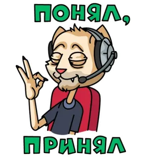 👌 ПОНЯЛ, ПРИНЯЛ cat, headset, ok, cartoon telegram sticker