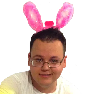 🐰 남자, 안경, 핑크, 토끼 귀, 부활절, 코스튬 whatsapp sticker