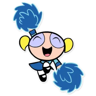 🎊 Bubbles The Powerpuff Girls cartone animato, ragazza, cheerleader, blu, carina telegram sticker