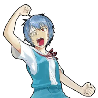 😡 Rei Ayanami Neon Genesis Evangelion Anime, Manga, Rei Ayanami, Evangelion, Bandé, Pose de combat, Cheveux bleus, En colère telegram sticker