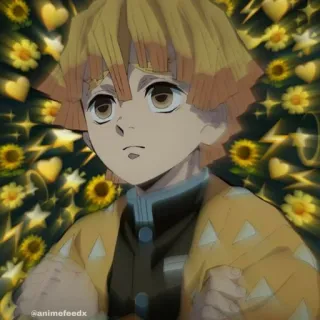 🧡 Zenitsu Agatsuma Demon Slayer animefeedx 애니메이션, 귀멸의 칼날, 젠이츠, 팬아트, 노란색, 번개 telegram sticker