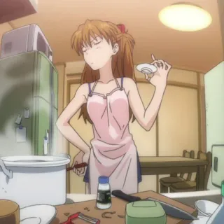 🍣 Asuka Evangelion anime, kitchen, cooking, character, apron telegram sticker