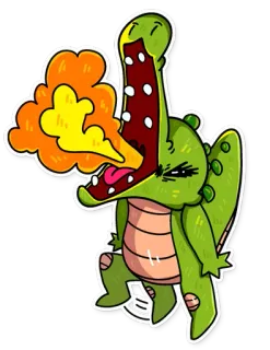 😖 Dessin animé, Animal, Reptile, Crocodile, Alligator, Dragon, Feu, Monstre telegram sticker
