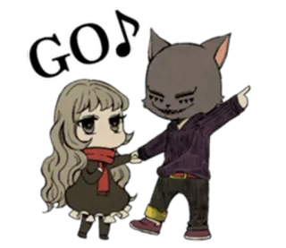 👯 GO อนิเมะ, เพลง, แมว, เต้น, กำลังเต้น, สไตล์อนิเมะ telegram sticker
