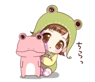 🐸 ちらっ Anime, Chica, Rana, Lindo, Kawaii, Japonés, Chibi telegram sticker