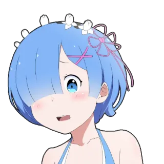 😧 Rem Re:Zero anime, hoạt hình, nhân vật, tóc xanh, cô gái telegram sticker