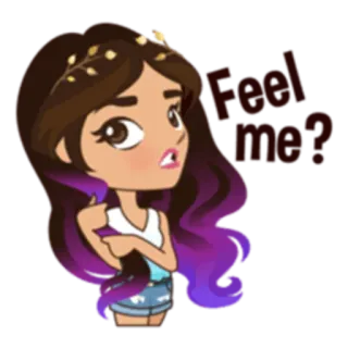 😐 Feel me? girl, cartoon, cute, question, purple hair telegram sticker
