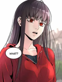 🤔 WHAT? 애니메이션, 소녀, 만화, 빨간 눈, 후드티 telegram sticker