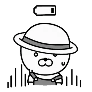 💬 bateria fraca, cansado, suor, personagem, desenho animado, chapéu, macacão telegram sticker