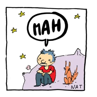 😕 MAH kreskówka, rysunek, mężczyzna, pies, gwiazdy, dymek, komiks, ilustracja telegram sticker