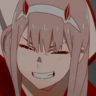 🍭 Zero Two Darling in the Franxx Anime, Zero Two, Darling in the Franxx, pelo rosa, cuernos, personaje telegram sticker