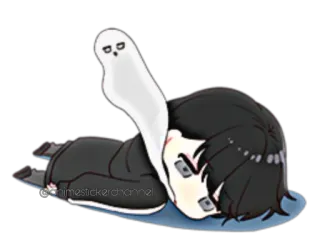 😵 anime, ghost, chibi, cute, lying down whatsapp sticker