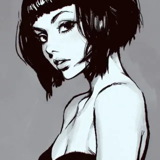 😒 woman, portrait, black and white, illustration, art telegram sticker