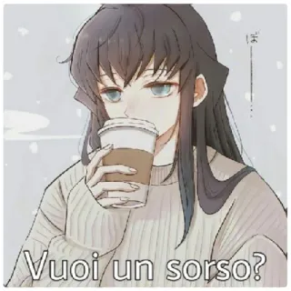 😁 Vuoi un sorso? anime, café, chica, bebida, brebaje telegram sticker