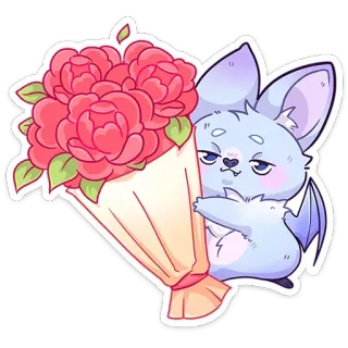 💐 Fledermaus, Blumen, Süß, Tier, Cartoon, Blumenstrauß whatsapp sticker