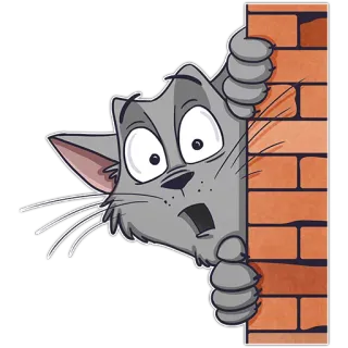 😦 cat, cartoon, peeking, wall, surprised, animal whatsapp sticker