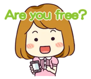 😀 Are you free? cartoon, question, woman, phone whatsapp sticker