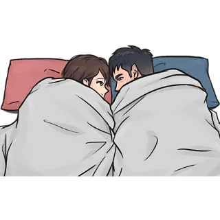🥱 커플, 사랑, 침대, 관계, 만화, 담요, 껴안다 telegram sticker