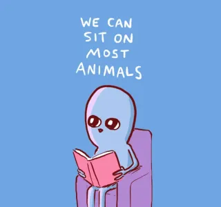 📖 WE CAN SIT ON MOST ANIMALS มนุษย์ต่างดาว, อ่านหนังสือ, หนังสือ, น่ารัก, สัตว์, ตลก telegram sticker