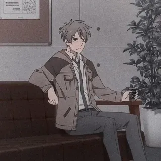 🔦 anime, uomo, seduto, divano, cravatta, interno telegram sticker