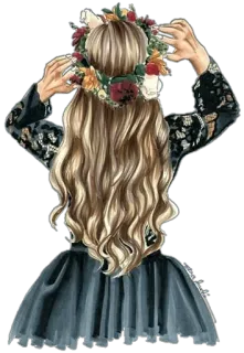 ❤️ couronne de fleurs, fille, cheveux blonds, robe, vue de dos whatsapp sticker