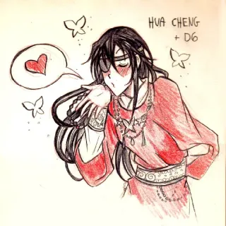 😘 Hua Cheng HUA CHENG + D6 Anime, Tekening, Hart, Liefde, Vlinder telegram sticker