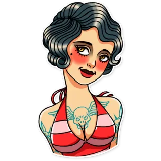 🙂 tattoo, pin-up, woman, vintage, illustration, cartoon, girl whatsapp sticker