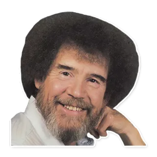 😀 Bob Ross Bob Ross, pelukis, artis, tokoh TV, pohon bahagia, kegembiraan melukis, potret whatsapp sticker