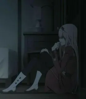 🥱 Zero Two Darling in the Franxx 애니메이션, 소녀, 제로투, 달링 인 더 프랑키스, 슬픈, 외로운 telegram sticker