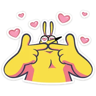 ⭐ Cartoon, Geel personage, Hartjesogen, Liefde, Schattig, Illustratie telegram sticker