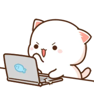 😡 Katze, Laptop, Fisch, Cartoon, Computer, süß telegram sticker