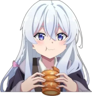😋 Anime, Mädchen, Weißes Haar, Essen, Süß telegram sticker