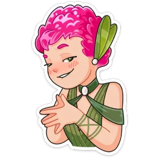 ☺️ การ์ตูน, ตัวละคร, ผมสีชมพู, สีเขียว, ศิลปะ, ภาพประกอบ telegram sticker