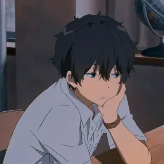 😓 anime, menino, entediado, escola, estudante, pensando telegram sticker