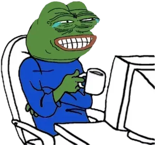 🐸 Pepe the Frog 佩佩蛙, 网络迷因, 青蛙, 电脑, 哭, 笑 telegram sticker