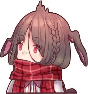 😨 Аниме, Милая, Девушка, Шарф, Мультфильм, Красные глаза, Коса whatsapp sticker