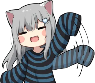 👋 Аниме, Девушка-кошка, Милый, Каваи, Аниме девушка, Мультфильм whatsapp sticker