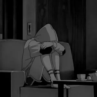 😭 sedih, anime, hoodie, sofa, depresi telegram sticker