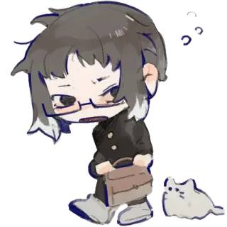 🤓 Anime, Manga, Charakter, Brille, Katze, Aktenkoffer telegram sticker