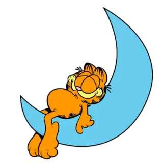 😑 Garfield cat, cartoon, sleep, moon, lazy whatsapp sticker