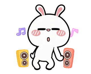 💃 kelinci, bunny, musik, menari, kartun, speaker, imut, hewan telegram sticker