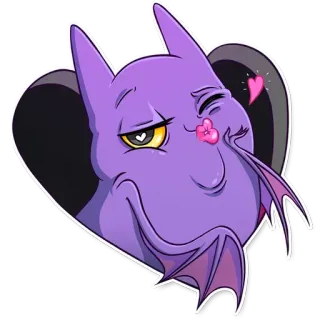 😀 蝙蝠, 动物, 卡通, 贴纸, 紫色, 爱心, 可爱 telegram sticker