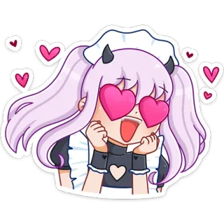 😍 Anime, Fille, Servante, Amour, Coeurs, Mignon, Démon telegram sticker