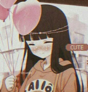 🌟 CUTE アニメガール, かわいい, ハート風船, 漫画 telegram sticker